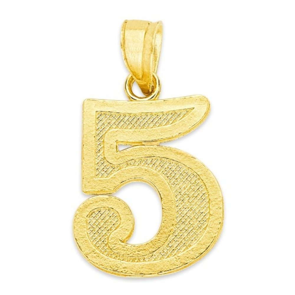 Solid 10k Gold Number 5 Pendant - Lucky Number Jewelry for Necklace or Bracelet